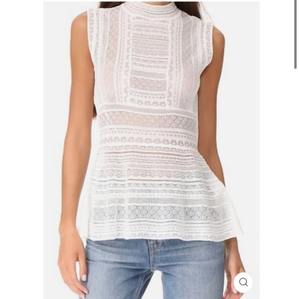 M Missoni Lace Knit Peplum Top Fitted Sheer Mock Neck Neutral Lightweight Lined